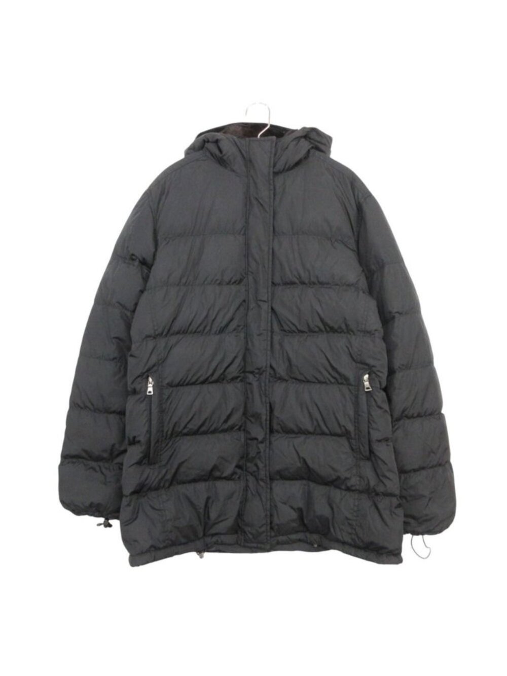Prada Sports Down Coat Nylon Hooded Zip Up Dyed Kid Fur Vintage Black